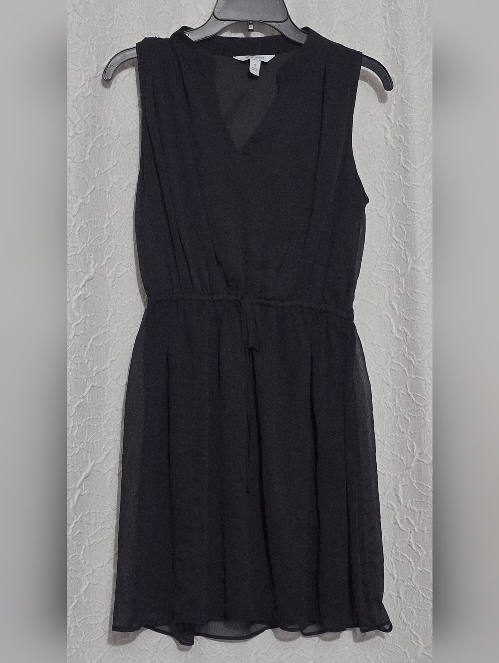 Nine West Black Sleeveless Sheer Overlay Dress w/ Drawstring Waist Size Small